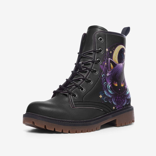 Witchy Cat Celestial Vegan Leather Unisex Boots