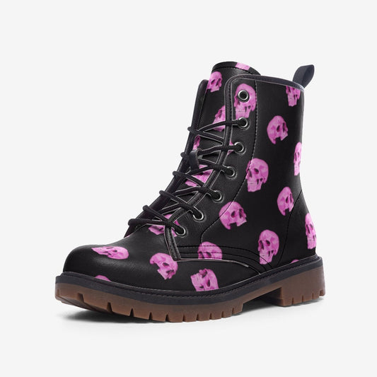Pink Skull Pastel Goth Vegan Leather Unisex Boots