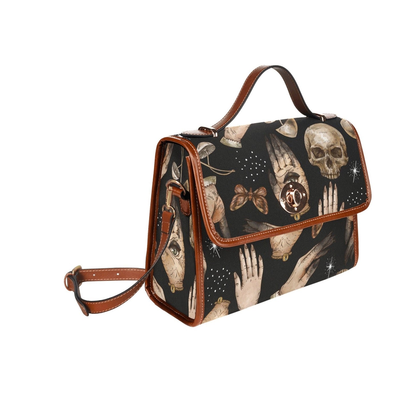 Witch Canvas Satchel bag, Dark Faecore Witchcore Cross Body purse, Canvas Witch Handbag, Mystical Fairy Mushrooms Boho Purse