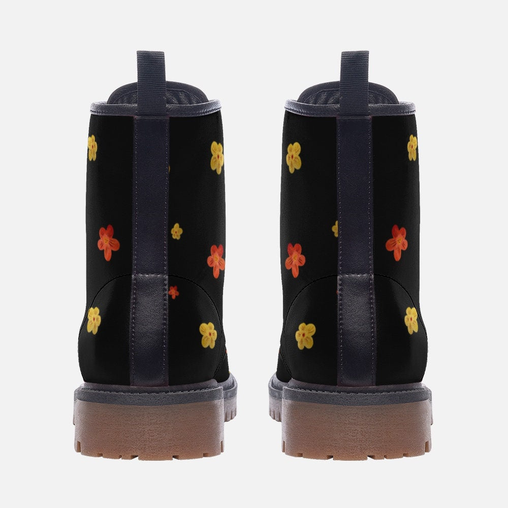 Black Woodland Flowers Vegan Leather Unisex Boots