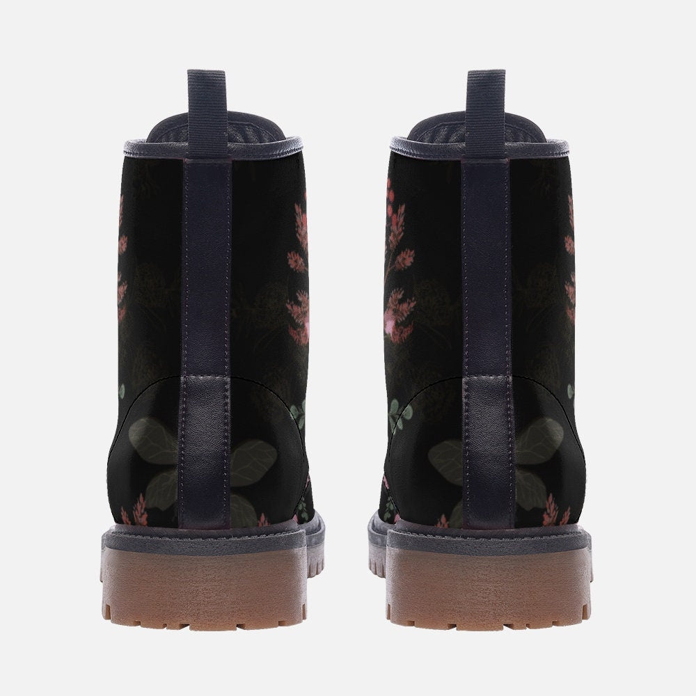 Forest Floral Cottage Black Vegan Leather Unisex Boots