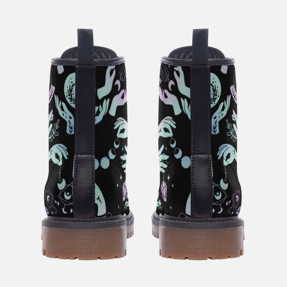 Pastel Witch Symbols Rainbow Vegan Leather Unisex Boots