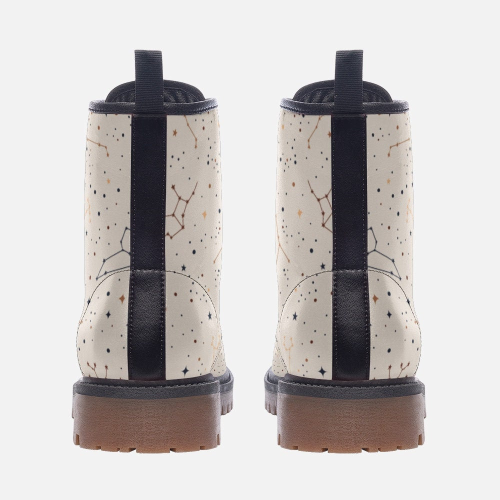 Celestial Starry Night Beige Vegan Leather Unisex Boots