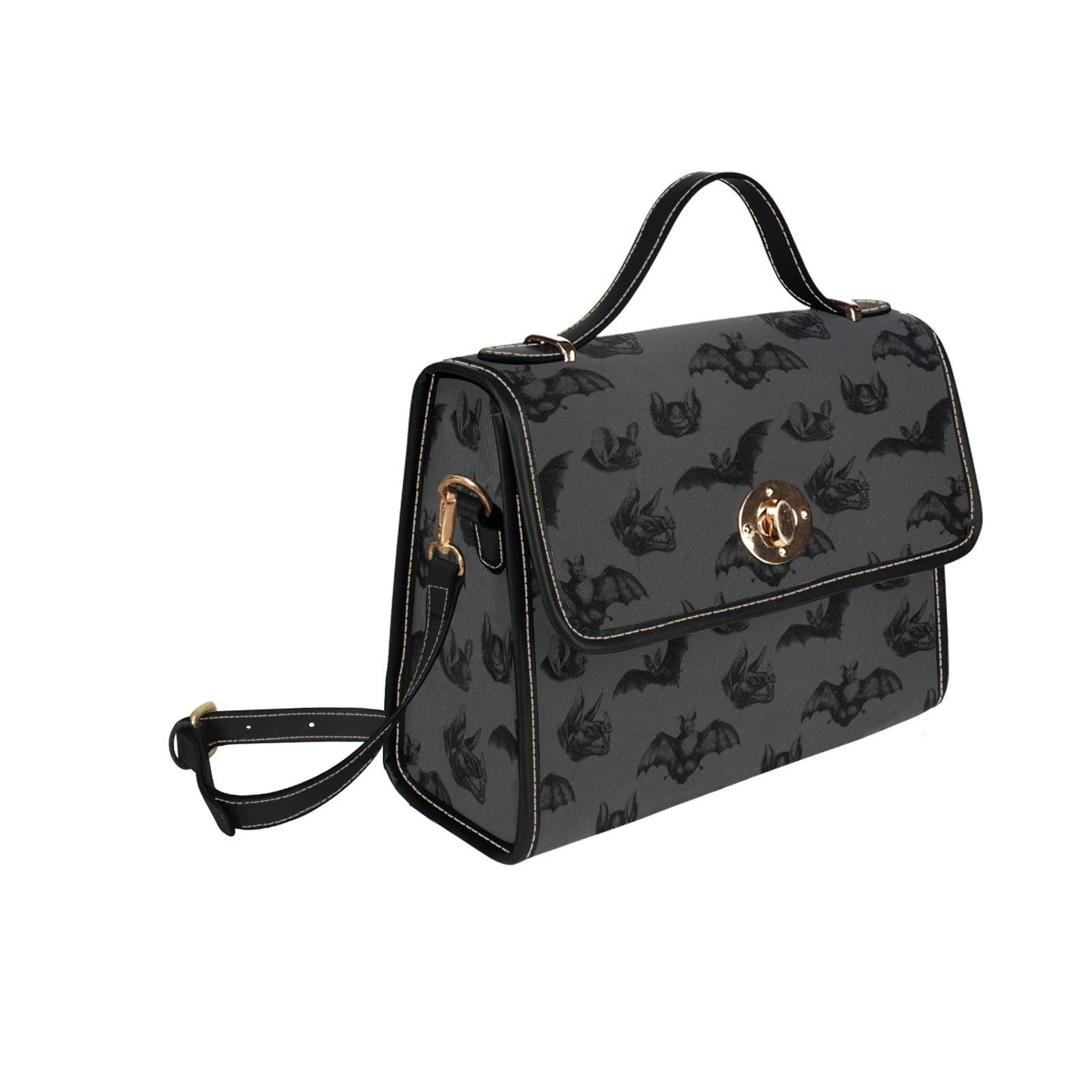 Bat Gothic Purse, Canvas Satchel bag, Vegan Hand Bag Goth Bag, Halloween Costume Adult Cosplay, Cute Black Witch women cross body purse