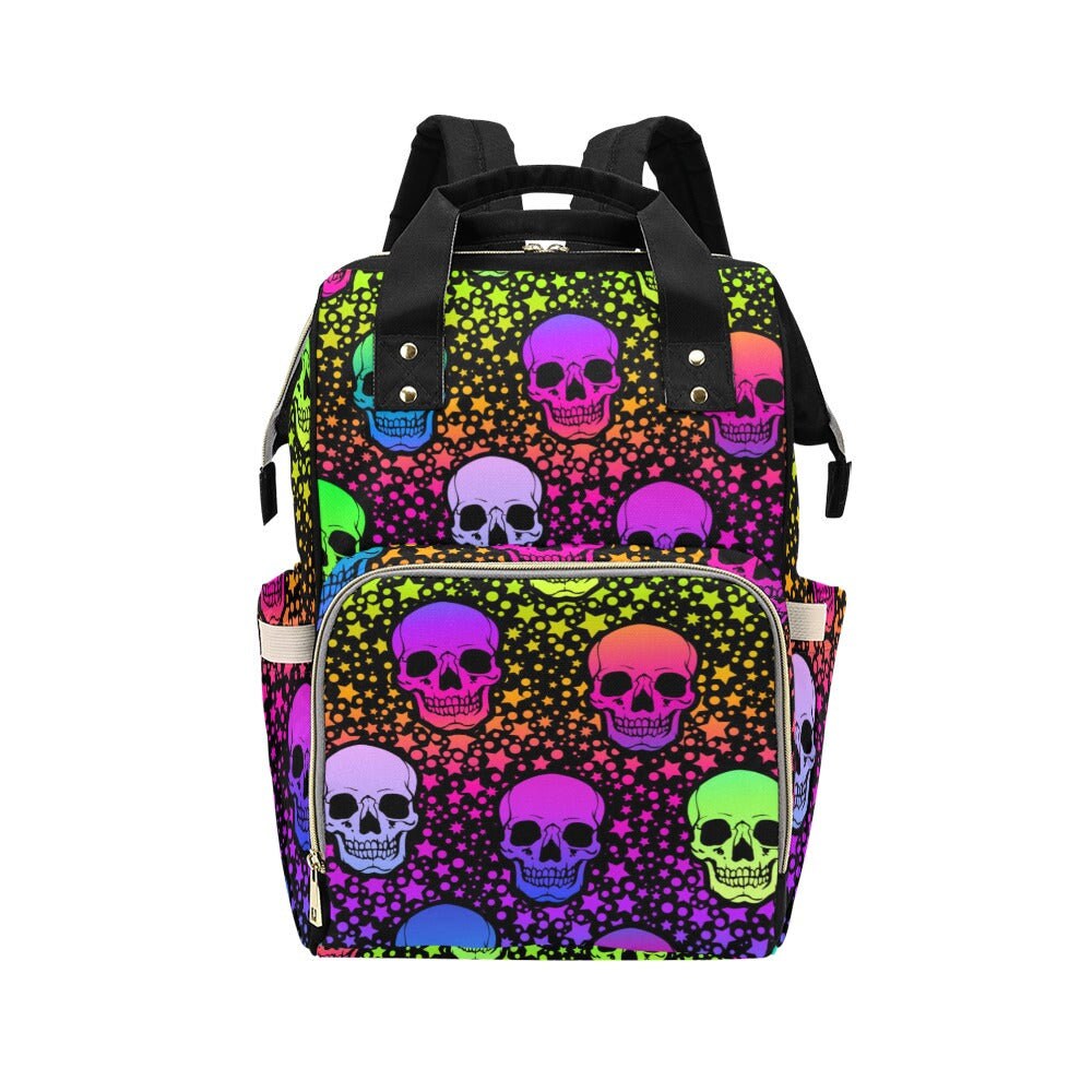 Neon Skull Diaper Nappy Bag Goth Baby Bag Goth Backpack Goth Purse Goth Baby Stuff Gothic Baby Stuff Horror Witchy Spooky Nursery Baby