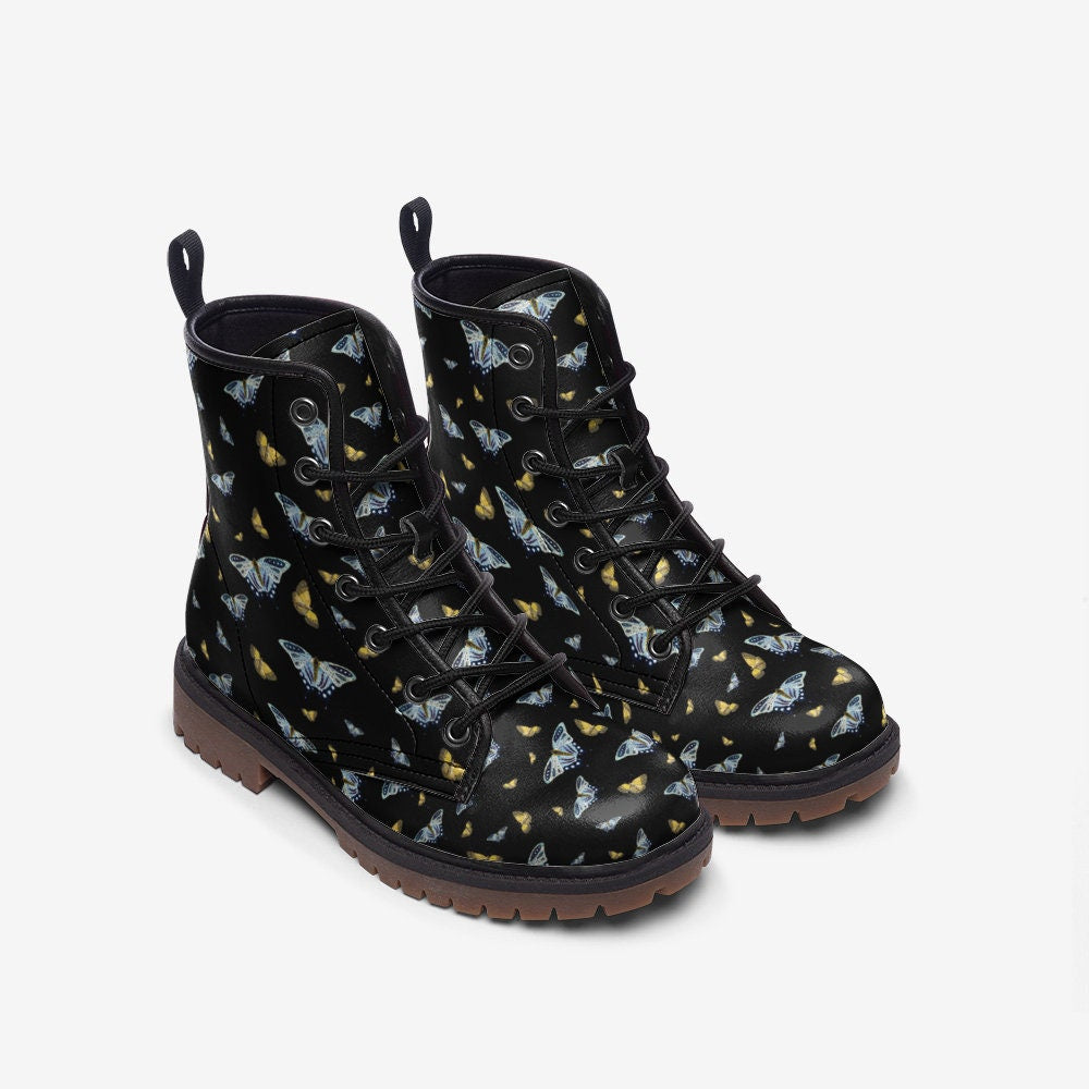 Butterflies Moths Dark Vegan Leather Unisex Boots