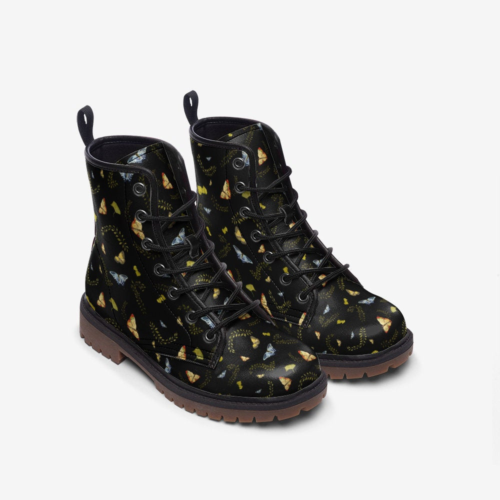 Butterflies Moths Dark Vegan Leather Unisex Boots