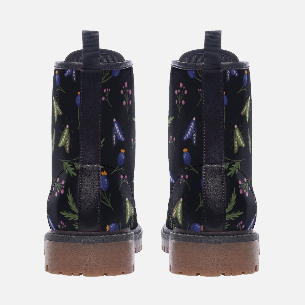 Goblincore Petite Flowers Dark Vegan Leather Unisex Boots