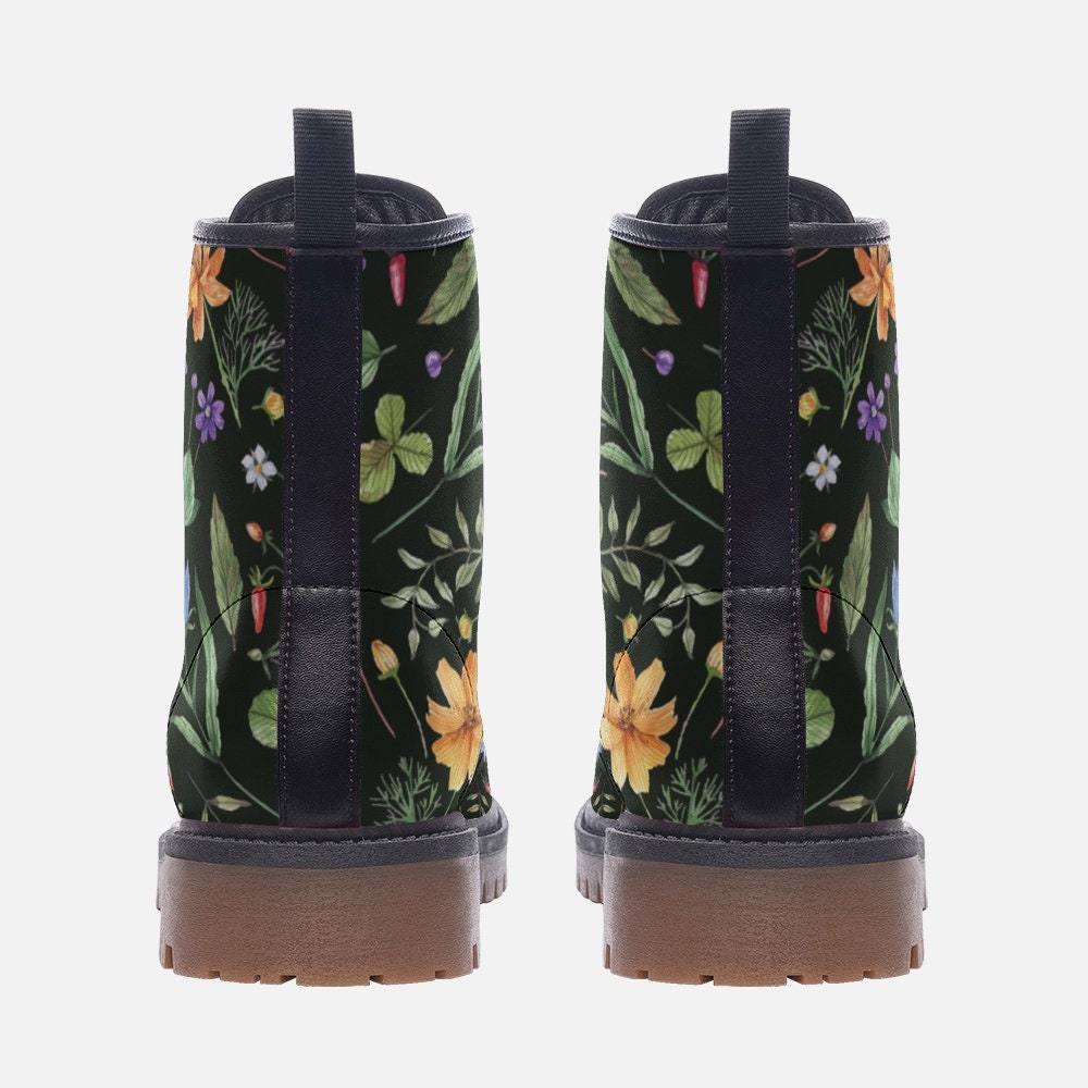 Cottage Floral Green Vegan Leather Unisex Boots