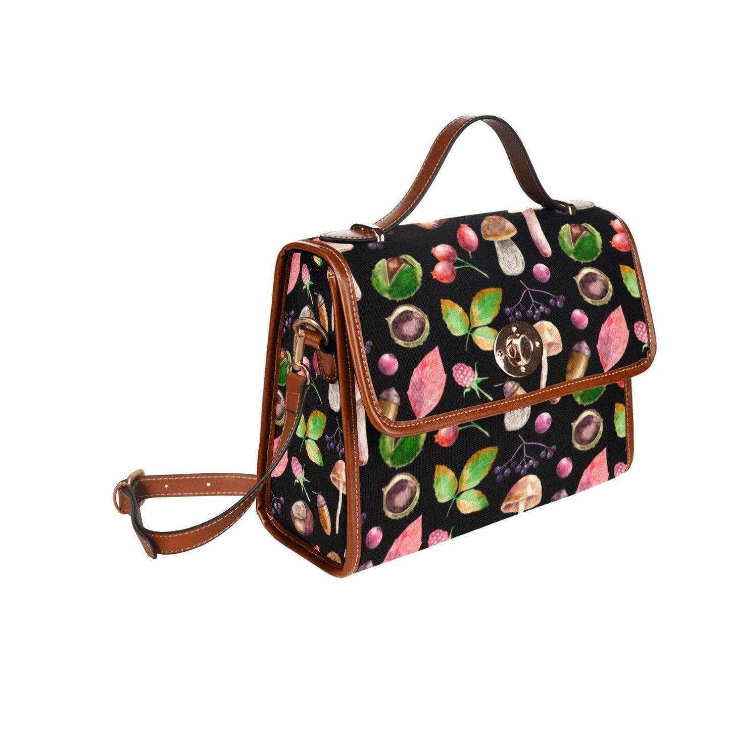Witch Canvas Satchel bag, Forestcore Mushrooms Cross Body purse, Canvas Witch Handbag, Goblincore Toadstools Naturecore Boho Hippies Purse