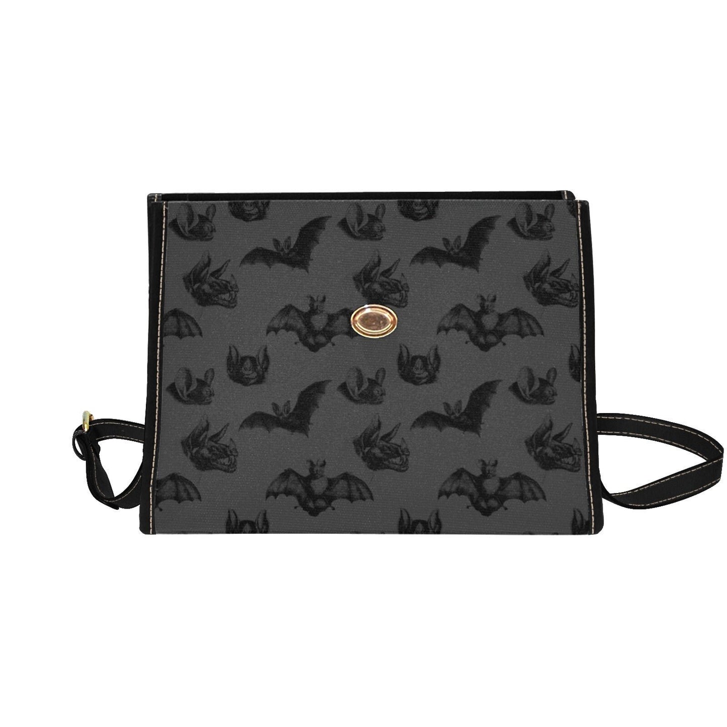 Bat Gothic Purse, Canvas Satchel bag, Vegan Hand Bag Goth Bag, Halloween Costume Adult Cosplay, Cute Black Witch women cross body purse