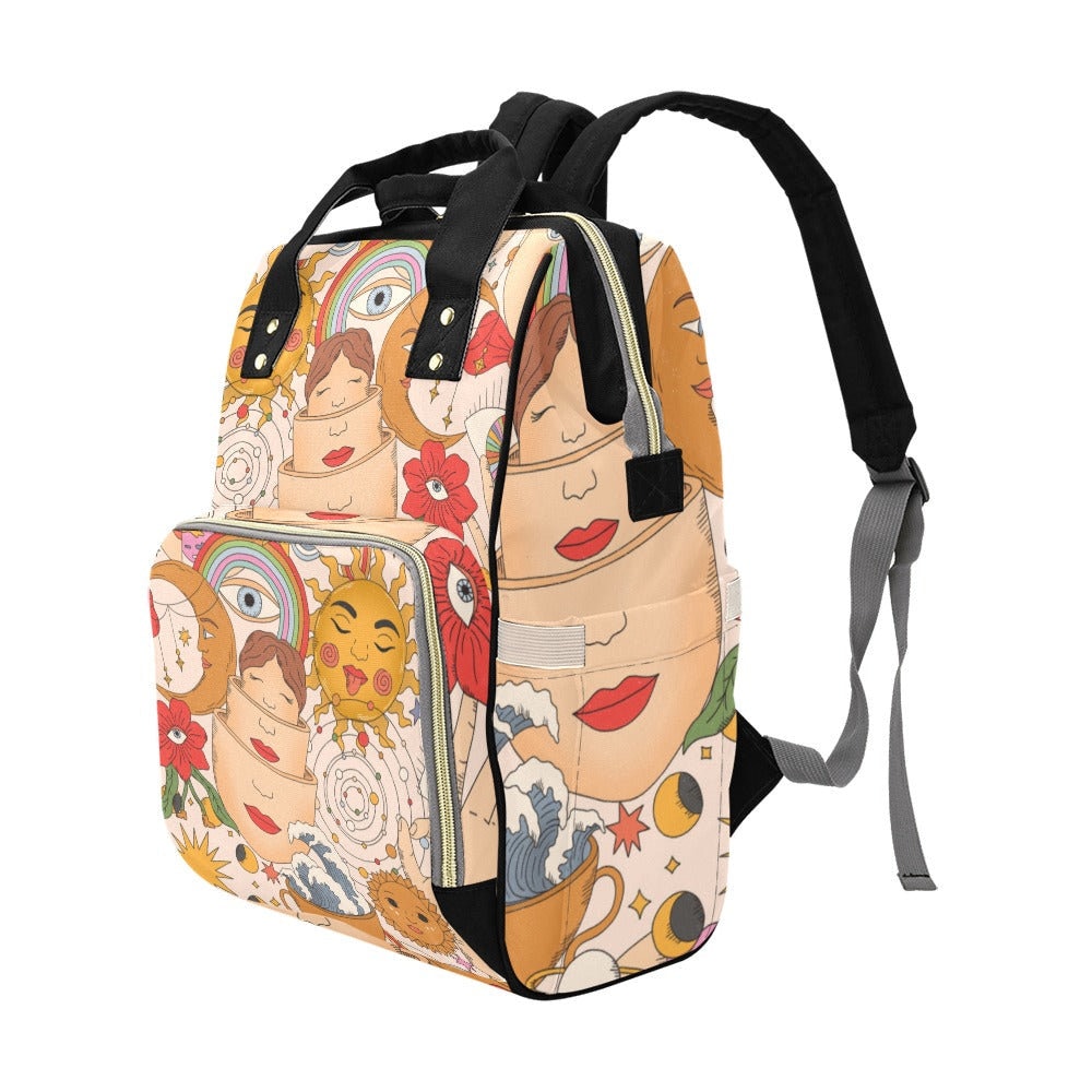 Boho Diaper Bag Backpack Celestial Witchy Goth Baby Shower Gift Idea Insulated Travel Bottle Cooler Boho Moms Dads New Parents Newborn