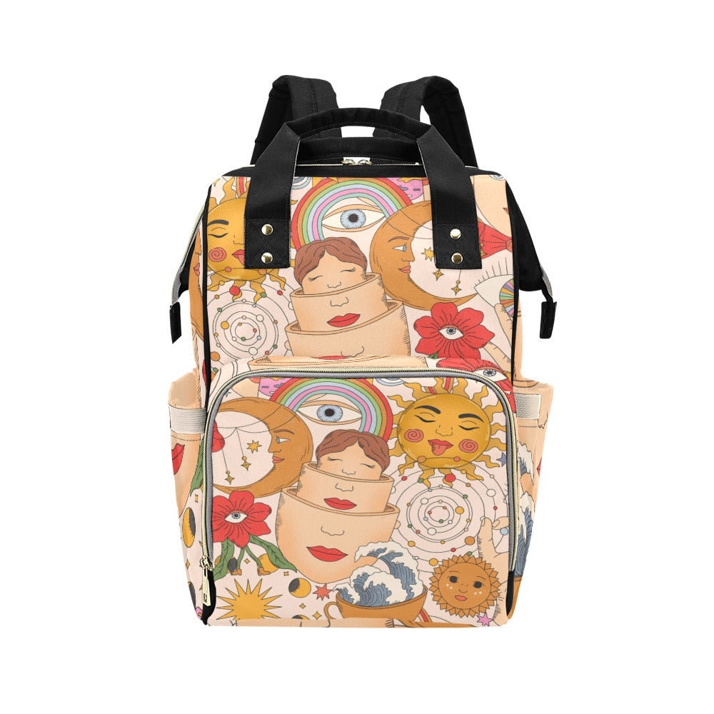 Boho Diaper Bag Backpack Celestial Witchy Goth Baby Shower Gift Idea Insulated Travel Bottle Cooler Boho Moms Dads New Parents Newborn