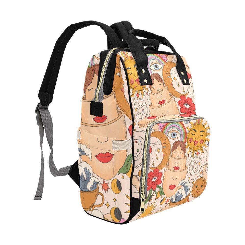 Boho Diaper Bag Backpack Celestial Witchy Goth Baby Shower Gift Idea Insulated Travel Bottle Cooler Boho Moms Dads New Parents Newborn