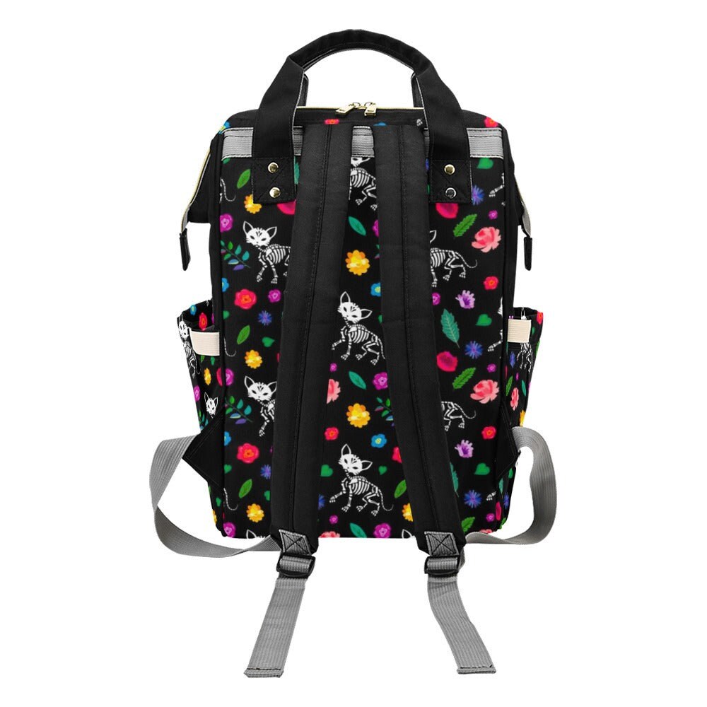 Skeleton Cat Goth Diaper Bag Backpack Witchy Goth Baby Shower Gift Idea Insulated Travel Bottle Cooler Boho Moms Dads New Parents Newborn