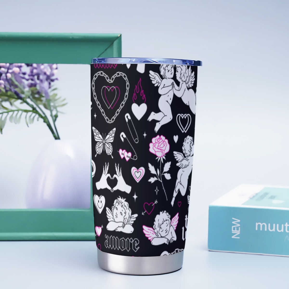 Emo Angels and Hearts Goth Tumbler – 20oz