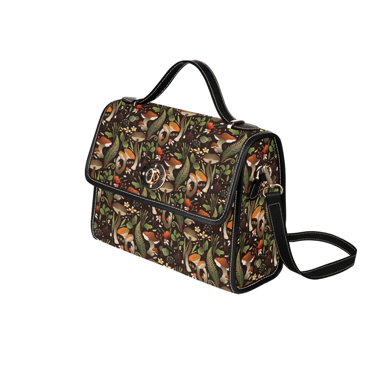 Cottagecore Witch Canvas Satchel Bag, Cute Woodland Crossed body purse, Vegan Leather Mushroom hippie shoulder bag, Cottage witch purse
