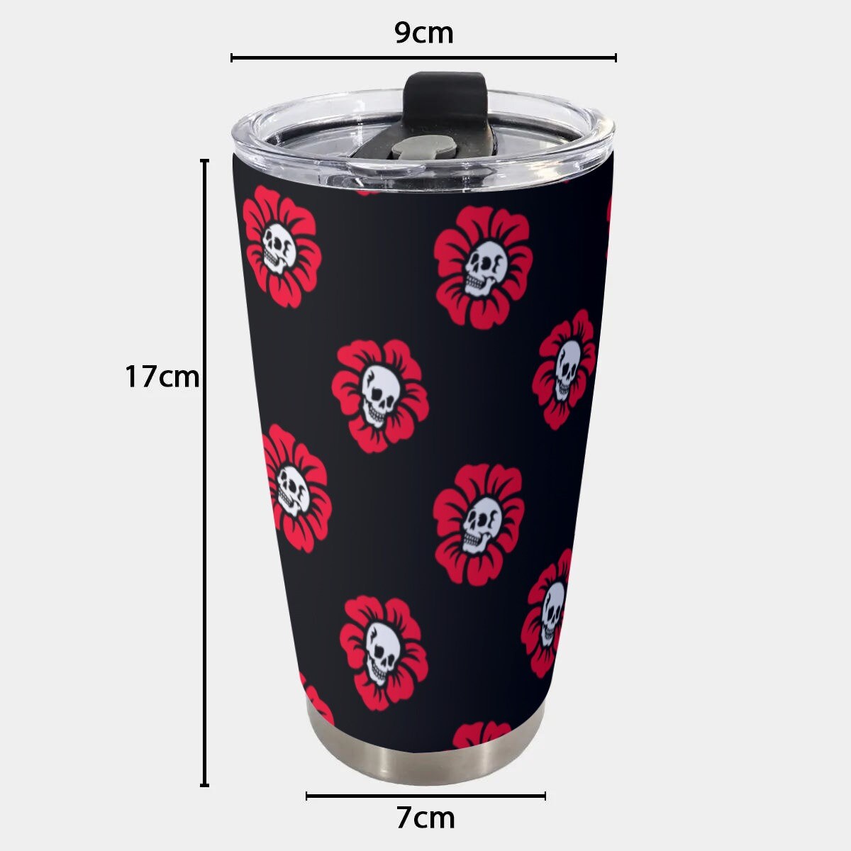 Red Skull Flowers Black Goth Tumbler – 20oz