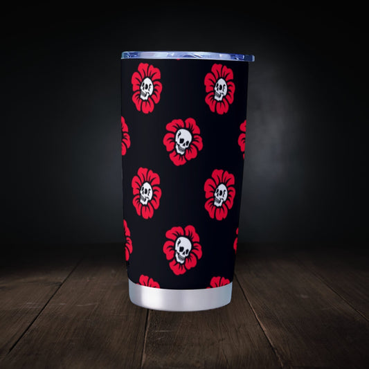 Red Skull Flowers Black Goth Tumbler – 20oz