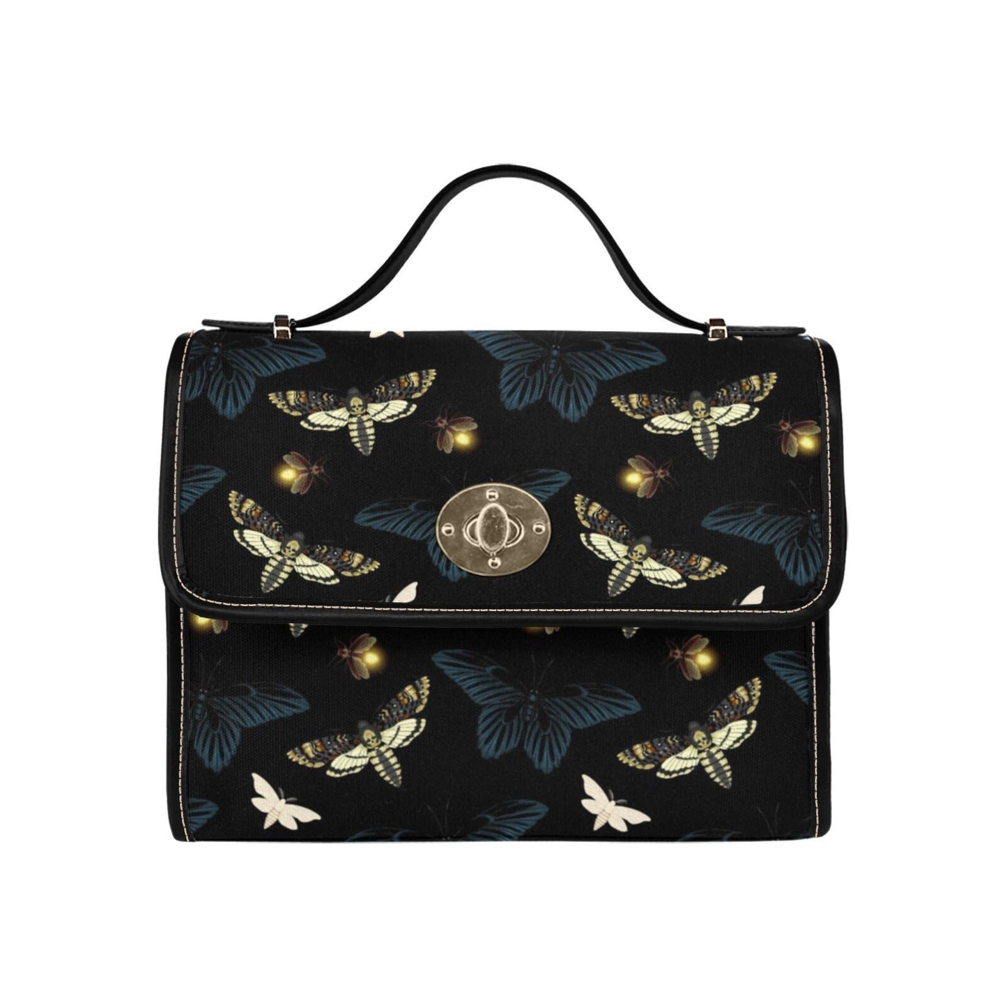 Moth Witch Canvas Bag, Black Witchy Purse, Cute Cottagecore Witch Canvas Satchel Bag, eco goth satchel, Cottage Core Purse