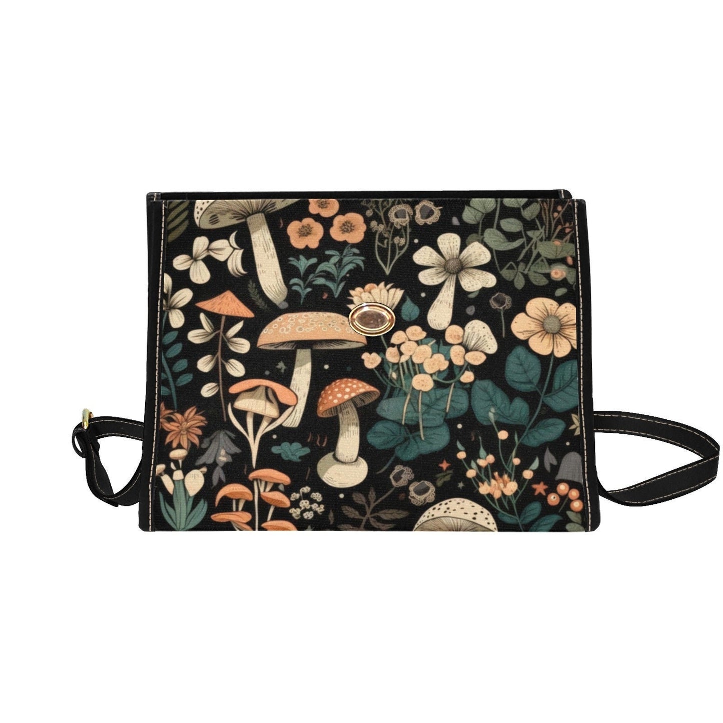 Cottagecore Witch Canvas Satchel Bag, Cute Woodland Crossed body purse, Vegan Leather Mushroom hippie shoulder bag, Cottage witch purse