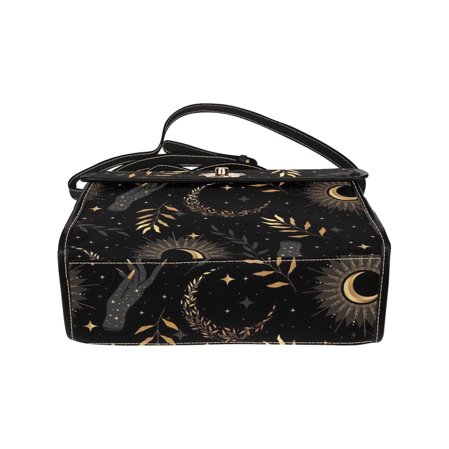 Celestial Witch Canvas Bag, Witchy Black Moon Purse, Cute Cottagecore Witch Canvas Satchel Bag, eco goth satchel, Cottage Core Purse