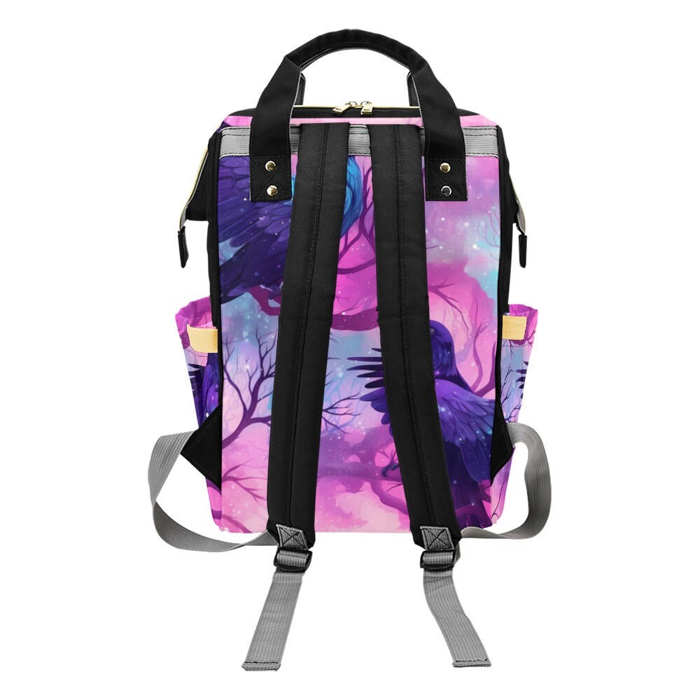 Pastel Crow Diaper Bag Back pack, Organized Baby Bag, Witchy Raven Giant Mom Bag, Mommy Diaper Bag, Goth Mom baby packing bag