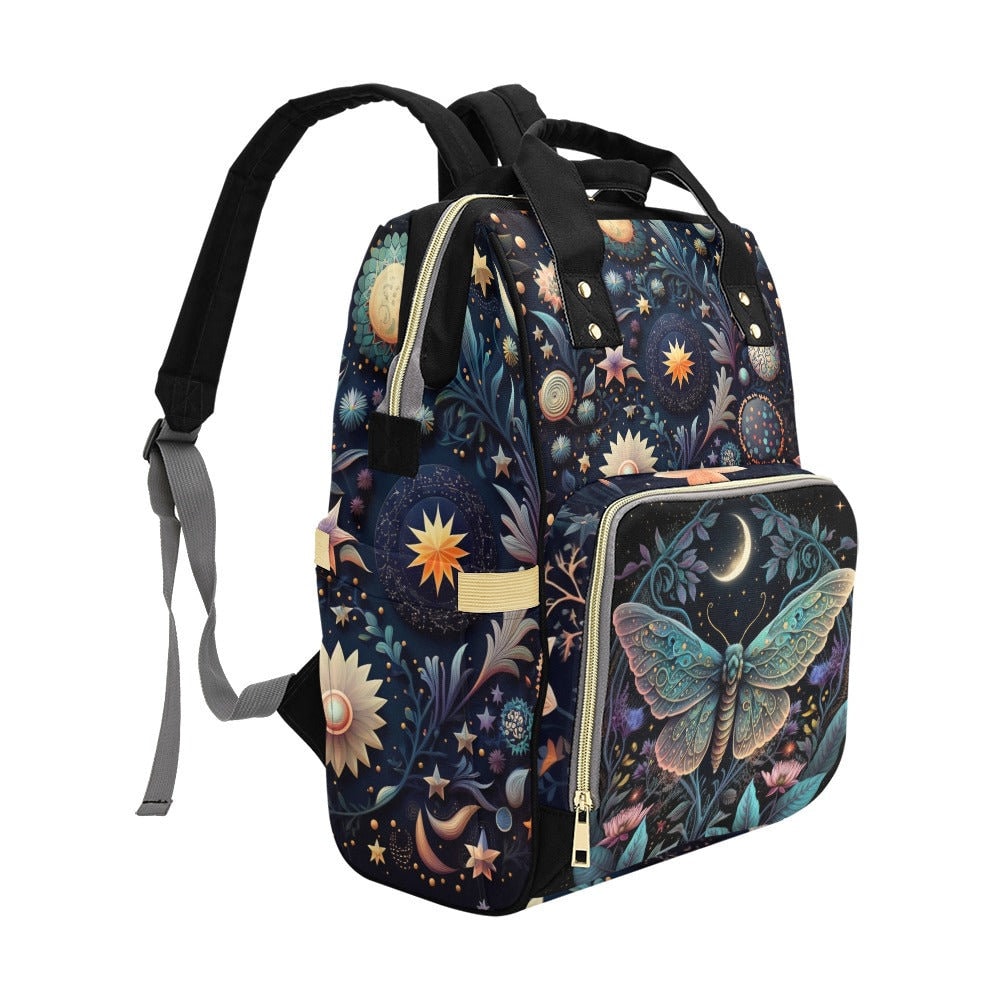 Celestial Butterflies Diaper Bag, Forestcore Diaper Backpack, Dark Cottagecore Baby Bag, Witchy Diaper Bag, Witchcore Baby Fairy Grunge Mama