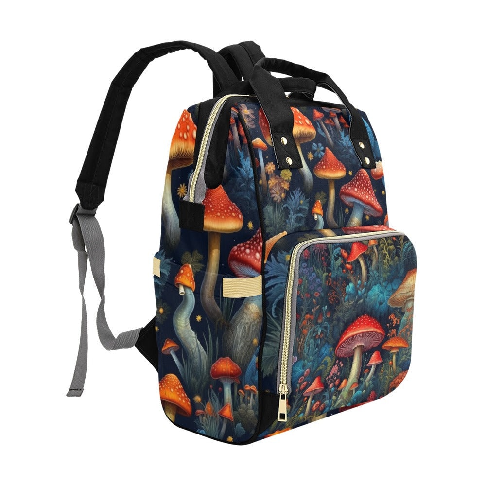 Woodland Mushroom Diaper Bag, Forestcore Diaper Backpack, Dark Cottagecore Baby Bag, Witchy Diaper Bag, Witchcore Baby Bag Goblincore Diaper