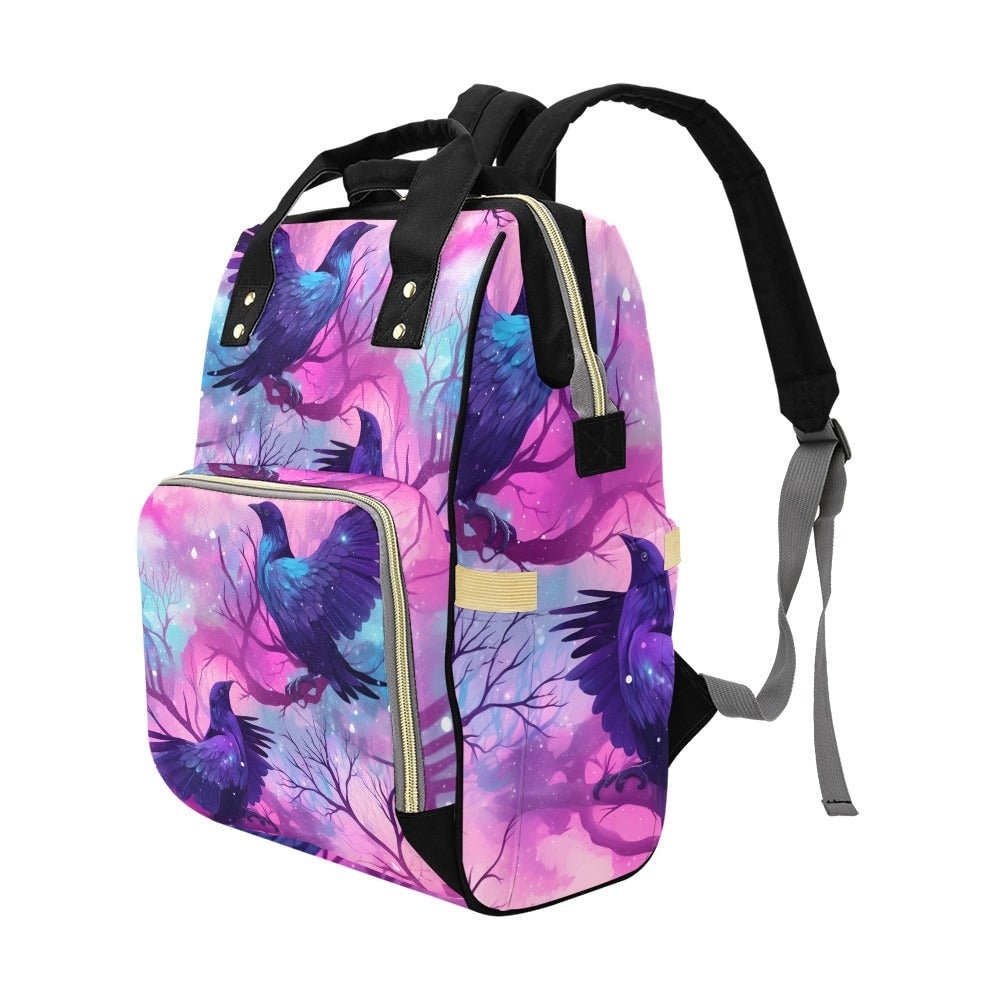 Pastel Crow Diaper Bag Back pack, Organized Baby Bag, Witchy Raven Giant Mom Bag, Mommy Diaper Bag, Goth Mom baby packing bag