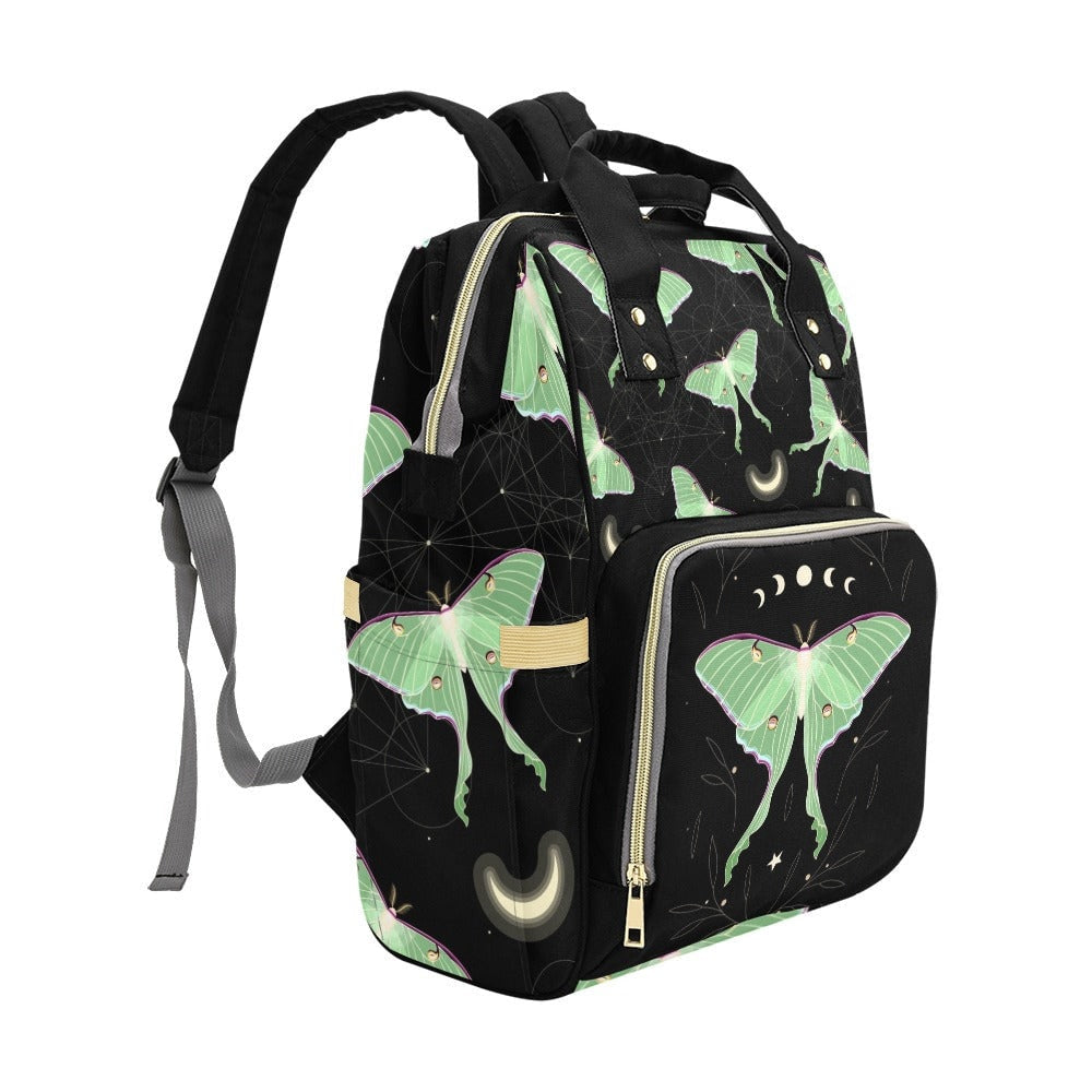 Moth Moon Phase Diaper Bag Back pack, Cute Organized Baby Bag, Witchy Giant Mom Bag, Cute Mommy Diaper Bag, baby packing bag