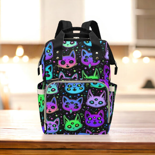 Neon Cat Baby Diaper Nappy Bag Goth Baby Bag Goth Backpack Goth Purse Goth Baby Stuff Gothic Baby Stuff Horror Spooky Nursery Skull Baby