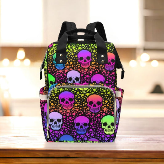 Neon Skull Diaper Nappy Bag Goth Baby Bag Goth Backpack Goth Purse Goth Baby Stuff Gothic Baby Stuff Horror Witchy Spooky Nursery Baby