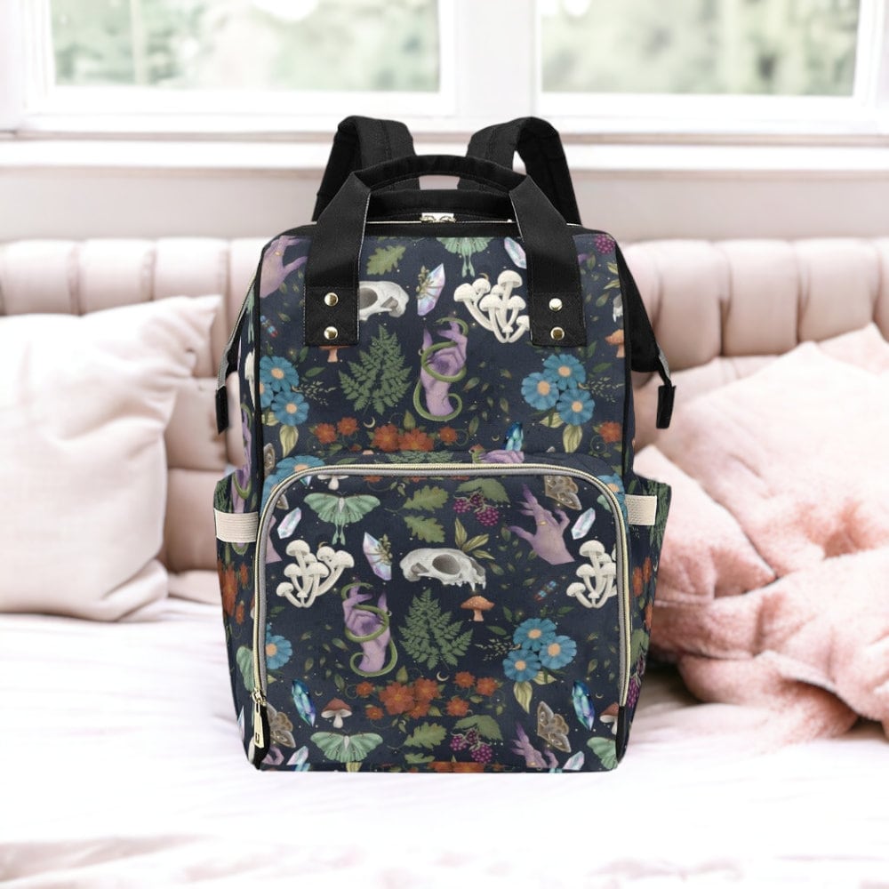 Woodland Forest Witchy Diaper Nappy Bag Goth Baby Bag Goth Backpack Goth Purse Baby Stuff Gothic Baby Stuff Horror Spooky Nursery Skull Baby