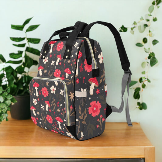 Vintage Mushroom Diaper Bag, Dark Nature Diaper Backpack, Dark Forestcore Baby Bag, Witchy Diaper Bag, Naturalist Baby Bag Goblincore Diaper