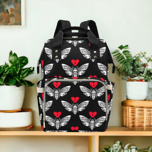 Moth Goth Diaper Bag Backpack Celestial Witchy Goth Baby Shower Gift Idea Insulated Travel Bottle Cooler Boho Moms Dads New Parents Newborn