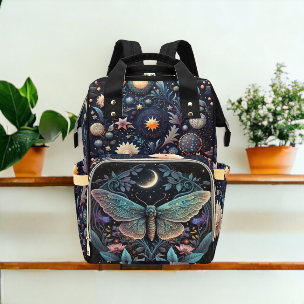 Celestial Butterflies Diaper Bag, Forestcore Diaper Backpack, Dark Cottagecore Baby Bag, Witchy Diaper Bag, Witchcore Baby Fairy Grunge Mama