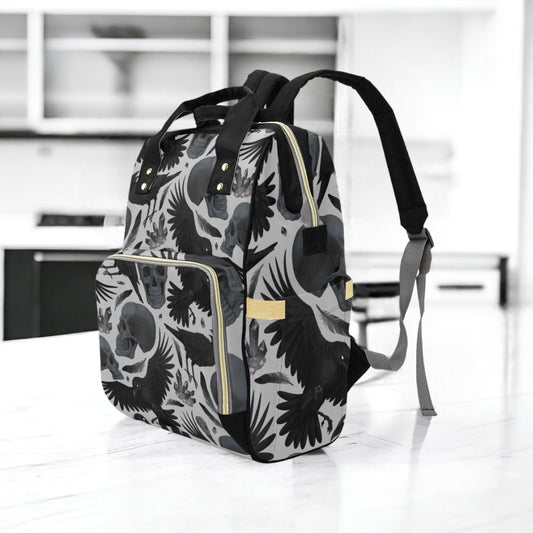 Dark Crow Diaper Bag Backpack, Organized Baby Bag, Witchy Raven Giant Mom Bag, Mommy Diaper Bag, Goth Mom baby packing bag