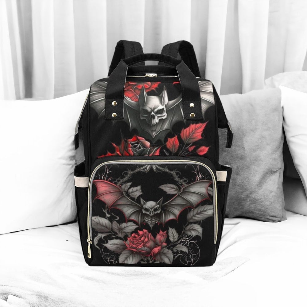 Baby Bat Goth Diaper Bag Backpack Witchy Goth Baby Shower Gift Idea Insulated Travel Bottle Cooler Boho Moms Dads New Parents Newborn
