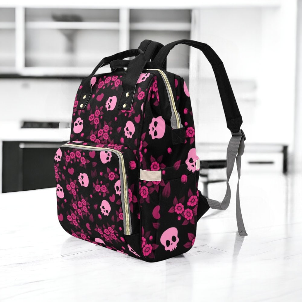 Vintage Rose Skull Backpack Goth Baby Stuff Goth Baby Bag Creepy Cute Pastel Witchy Nappy Bag Spooky Emo Diaper Bag Witchy Mom Baby Gear