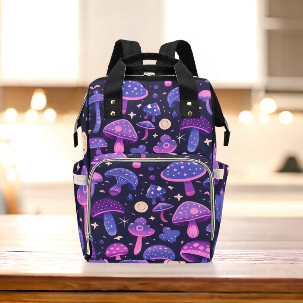 Magic Mushroom Diaper Bag Backpack Witchy Goth Baby Shower Gift Idea Insulated Travel Bottle Cooler Boho Moms Dads New Parents Newborn