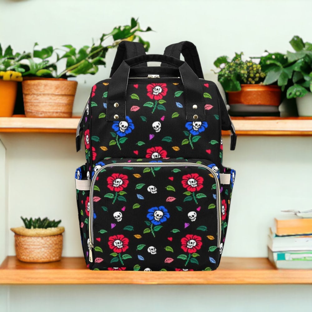 Goth Skull Diaper Bag Backpack Celestial Witchy Goth Baby Shower Gift Idea Insulated Travel Bottle Cooler Boho Moms Dads New Parents Newborn
