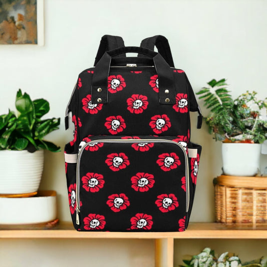 Skull Goth Diaper Bag Backpack Celestial Witchy Goth Baby Shower Gift Idea Insulated Travel Bottle Cooler Boho Moms Dads New Parents Newborn