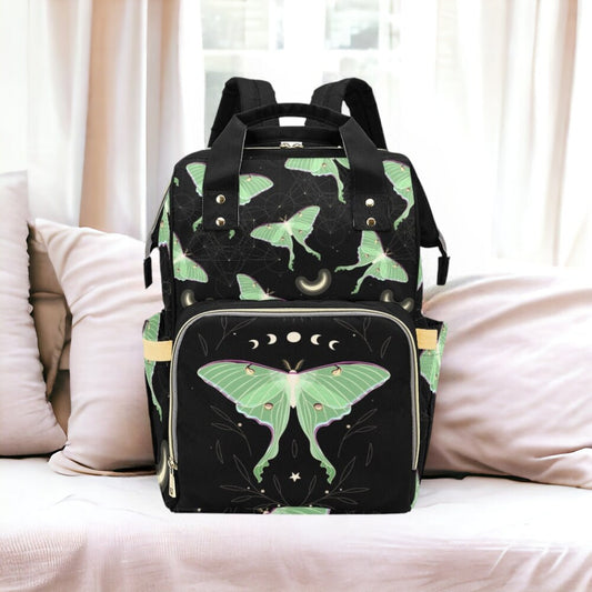 Moth Moon Phase Diaper Bag Back pack, Cute Organized Baby Bag, Witchy Giant Mom Bag, Cute Mommy Diaper Bag, baby packing bag