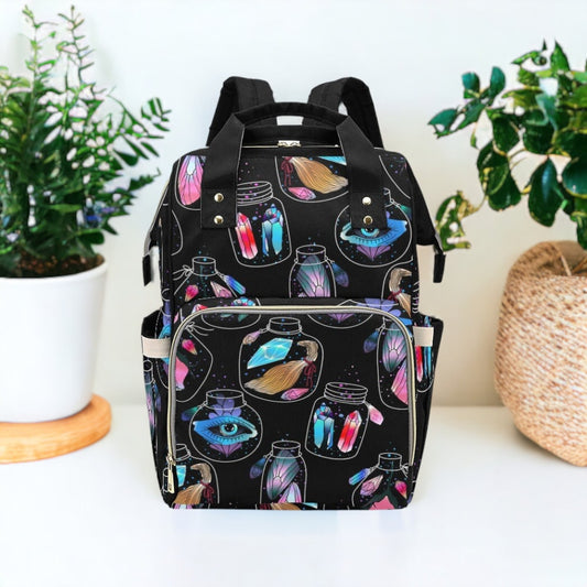 Crystals Witchy Baby Diaper Nappy Bag Baby Bag Goth Backpack Goth Purse Goth Baby Stuff Gothic Baby Stuff Horror Spooky Nursery Skull Baby