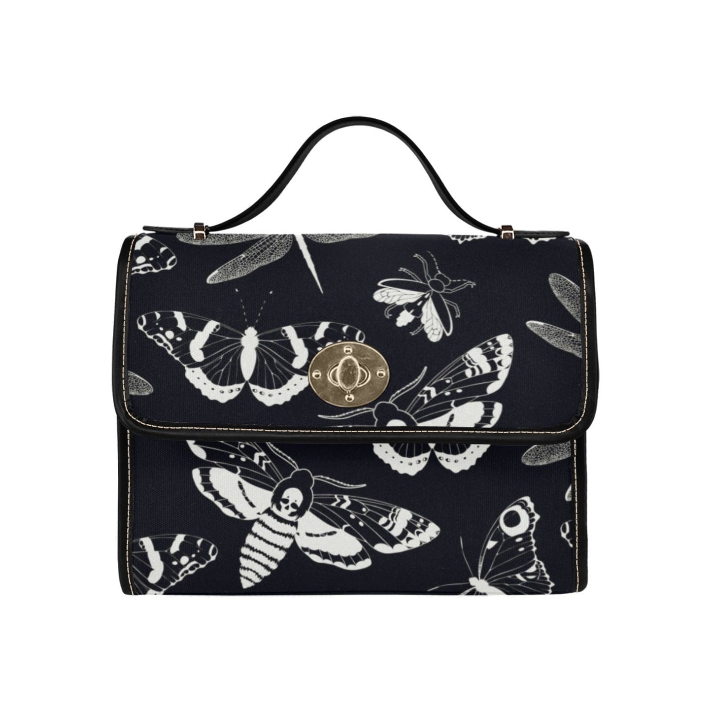 Dark academia Gothic Spooky night Flying Moths Canvas Satchel bag, Goth Chic Crossbody Purse, Mystical Halloween fashion witchy handbag gift