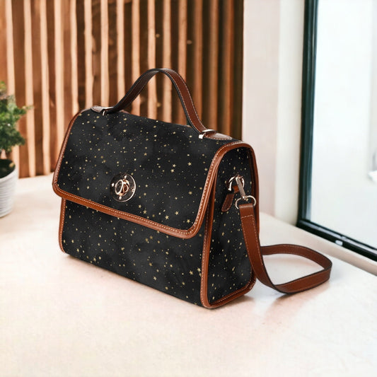 a handbag sitting on a table next to a window