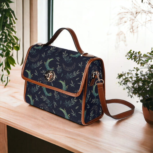 Witch Canvas Satchel Bag, Faecore Goblincore Witchcore Cross Body Bag, Canvas Witch Handbag, Mystical Forestcore Pentagram Boho Hippie Purse
