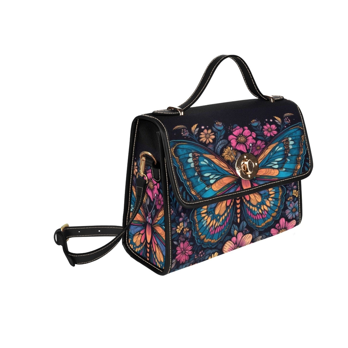 Magical Butterfly Celestial Satchel bag, Cottagecore spring forestcore crossbody purse, cute vegan leather strap goth bag hippies boho gift