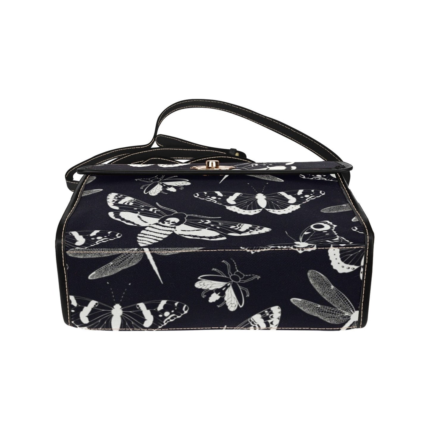 Dark academia Gothic Spooky night Flying Moths Canvas Satchel bag, Goth Chic Crossbody Purse, Mystical Halloween fashion witchy handbag gift